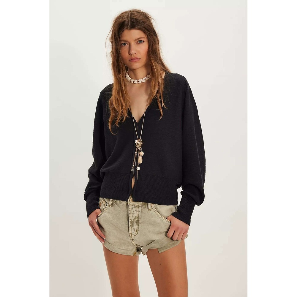 Free‎ People Black Cardigan Sweater Size Large Lightweight NWT Kait Knit